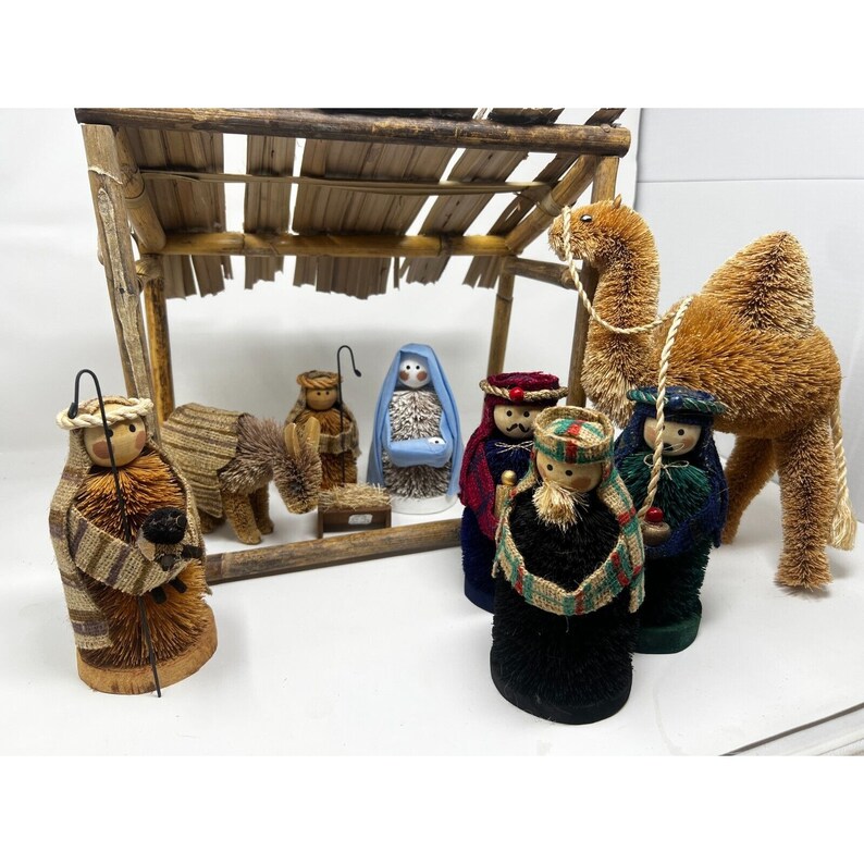 Vintage Nativity Scene RARE Brush Art Nativity With Stable Etsy