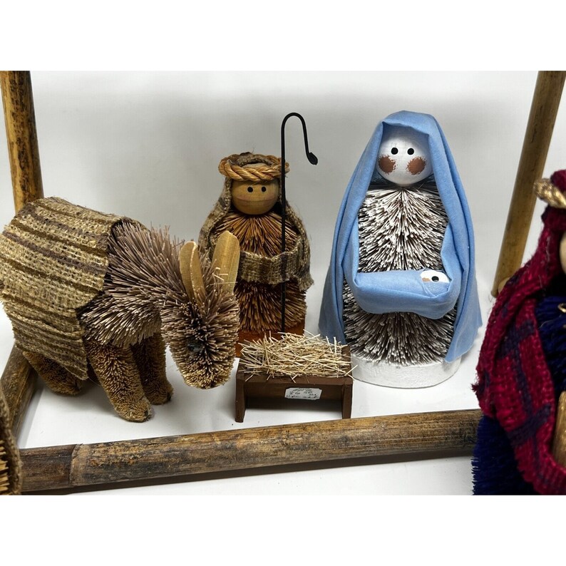 Vintage Nativity Scene RARE Brush Art Nativity With Stable Etsy