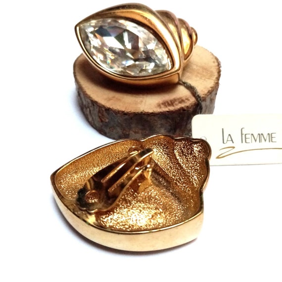 Chunky Golden Seashell Earrings, LAFemme vintage … - image 4