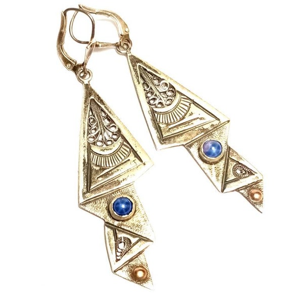 boucles d’oreilles vintage Nepal Drop, boucles d’oreilles en argent au design traditionnel tibétain, faites à la main au Népal, boucles d’oreilles Marwari, Newari en argent, 2.35 », Boho