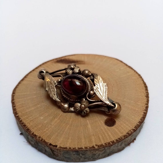 Silver Nakai Navajo Garnet pin, Floral pin blood … - image 5