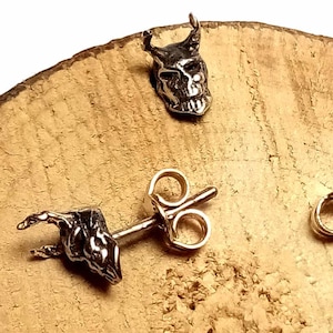 Vintage 925 Sterling Silver Devil Head Earrings – Tiny 3D Demon Studs, 0.3" Punk Gothic Silver Jewelry, Witchcraft Gift
