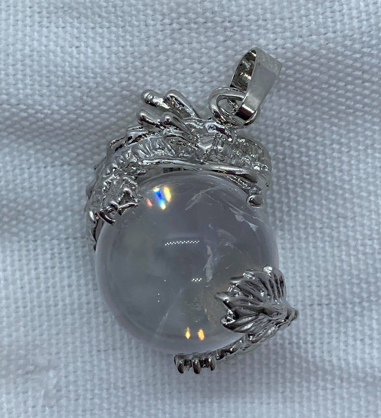 Silver Dragon Gemstone Sphere Pendant Amethyst Clear Etsy