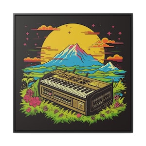 Traditional Japanese Art Synthesizer Canvas - Cute Synth Analog Synth mini Canvas - Gifts for Keyboardist-Music lovers Wall Art