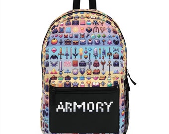 Pixel Art Armory Backpack - Vibrant Gaming Gear Bag - Roomy & Strong for Students, Gamers