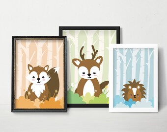 Set of 3,Fox and Friends,Animal wall art,Kids room decor,Nursery wall art,Nursery decor,Baby room decor,Discount,INSTANT DIGITAL DOWNLOAD