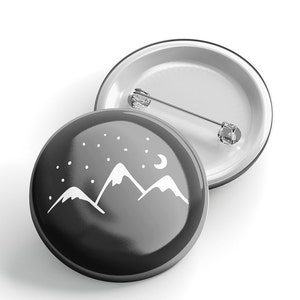 Mountains and Night Sky Pinback Button; Camping Adventure Hiking Backpacking Outdoors Themed Pin; 1.5&quot; Button for Lanyard Backpack Clothing