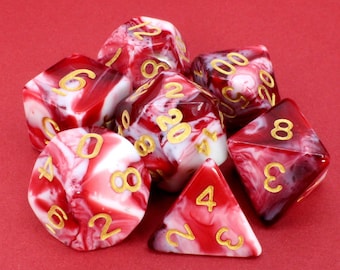 Polyhedral 7 Piece DND Dice Set - Strawberries and Cream