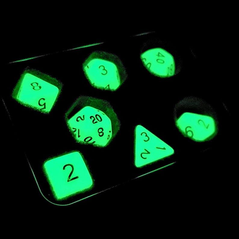 Glow-in-the-Dark Green DND Dice With Tin RPG Dice Pathfinder Dice Set. image 3