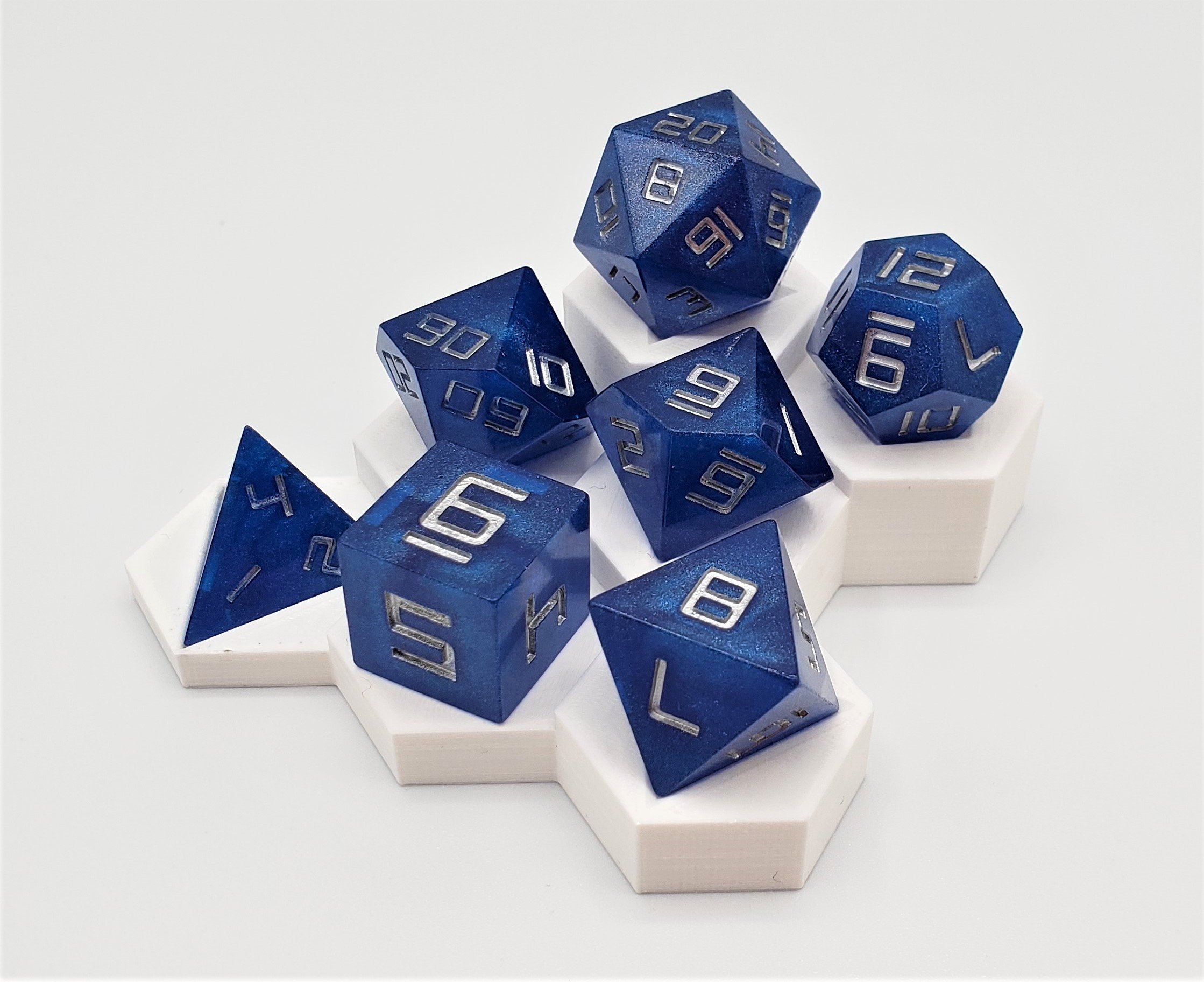 Sharp Edge Dice DND Set Handmade with Resin Blue with Silver Etsy