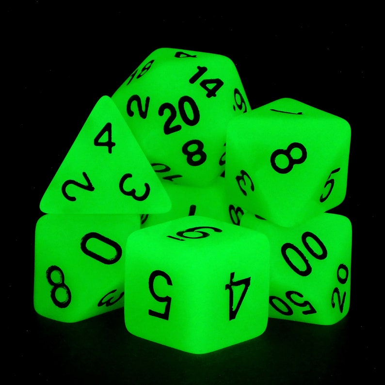 Glow-in-the-Dark Green DND Dice With Tin RPG Dice Pathfinder Dice Set. image 10