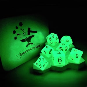 Glow-in-the-Dark Green DND Dice With Tin RPG Dice Pathfinder Dice Set. image 1