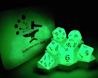 Glow-in-the-Dark Green DND Dice With Tin! RPG Dice Pathfinder Dice Set.