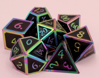 Black with Rainbow Framed Metal Dice Set!