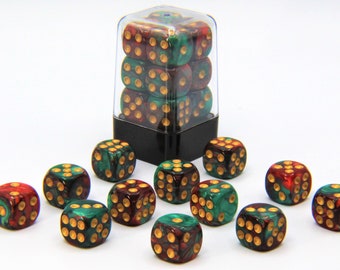 D6 Pips - Green and Red Double Color Dice 16mm