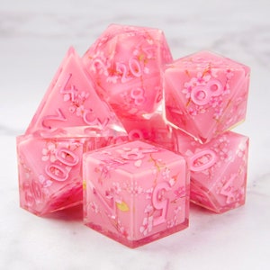 Sharp Edge Dice: Pink cherry blossoms! DND Dice Set Tabletop