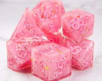 Scharfkantenwürfel: Pinke Kirschblüten! DND Würfel Set Tabletop