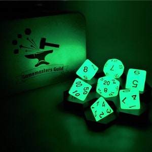 Glow-in-the-Dark Moonlight DND Dice With Tin! RPG Dice Pathfinder Dice Set