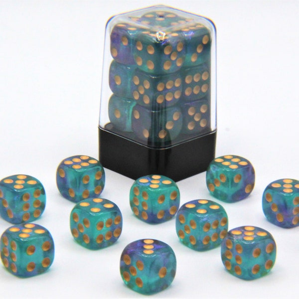 Wargaming Dice- Blue and Purple Double Color Glitter D6 Pips 16mm