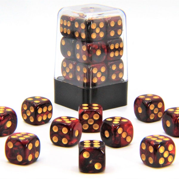 D6 Pips - Black and Red Double Color Dice 16mm