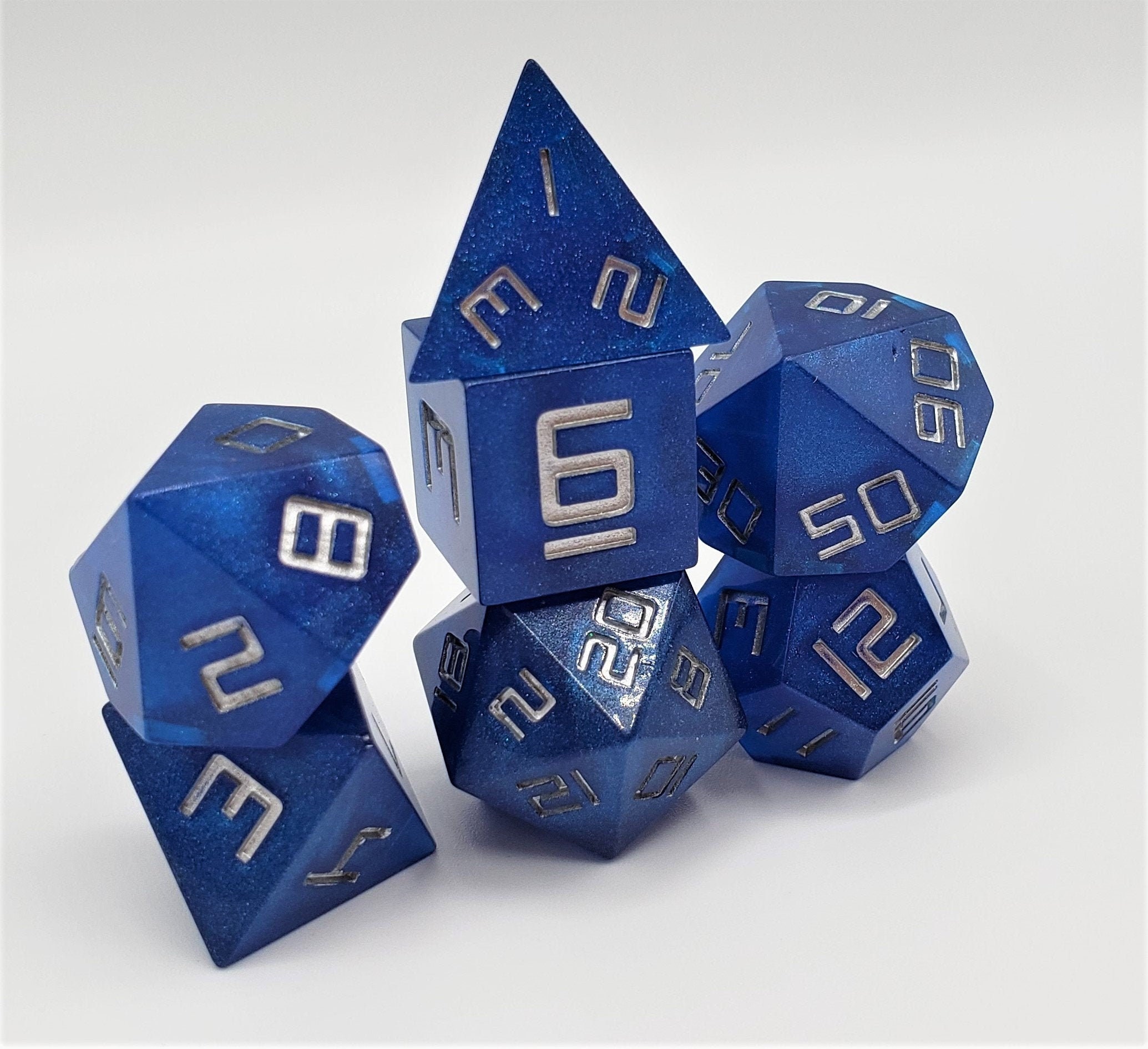 Sharp Edge Dice DND Set Handmade with Resin Blue with Silver Etsy