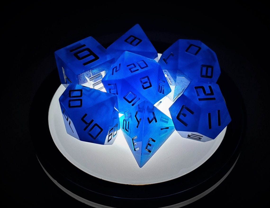 Sharp Edge Dice DND Set Handmade with Resin Blue with Silver Etsy