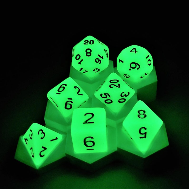 Glow-in-the-Dark Green DND Dice With Tin RPG Dice Pathfinder Dice Set. image 7