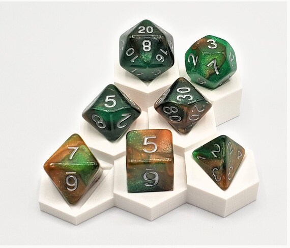 7 with Silver New RPG DnD NEW Gradient Green Yellow Brown Autumn Poly Dice Set 