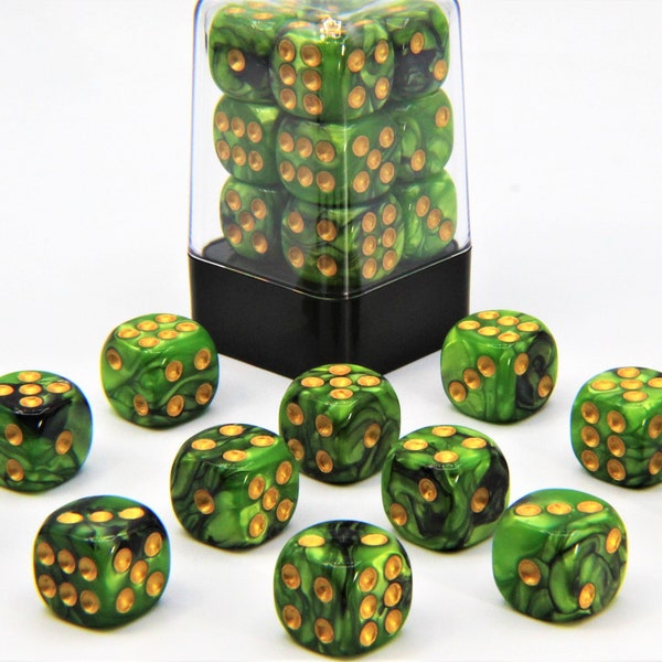 Wargaming Dice - Green and Black D6 Pips 16mm