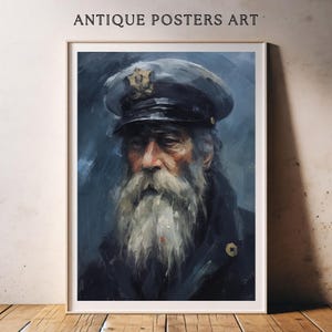 Vintage Style Fisherman Portrait, Coastal Oil Painting Artwork, Elderly Nautical Seaman, Printable Wall Art, Antique Maritime Rustic Country