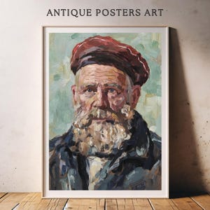 Vintage Style Fisherman Portrait, Coastal Oil Painting Artwork, Elderly Nautical Seaman, Printable Wall Art, Antique Rustic Country Maritime