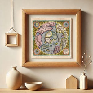 Mapa antiguo del Ártico, Mercator Hondius de 1606, impresión artística de pared con mapa coleccionable, decoración histórica náutica, océano del Norte, regalo para él y para ella