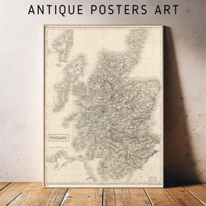 Vintage Karte von Schottland, 1855 Antike Wandkunst, historische nördliche Teile des Vereinigten Königreichs Atlas, alte Seekarten-Druck druckbares Retro-Dekor