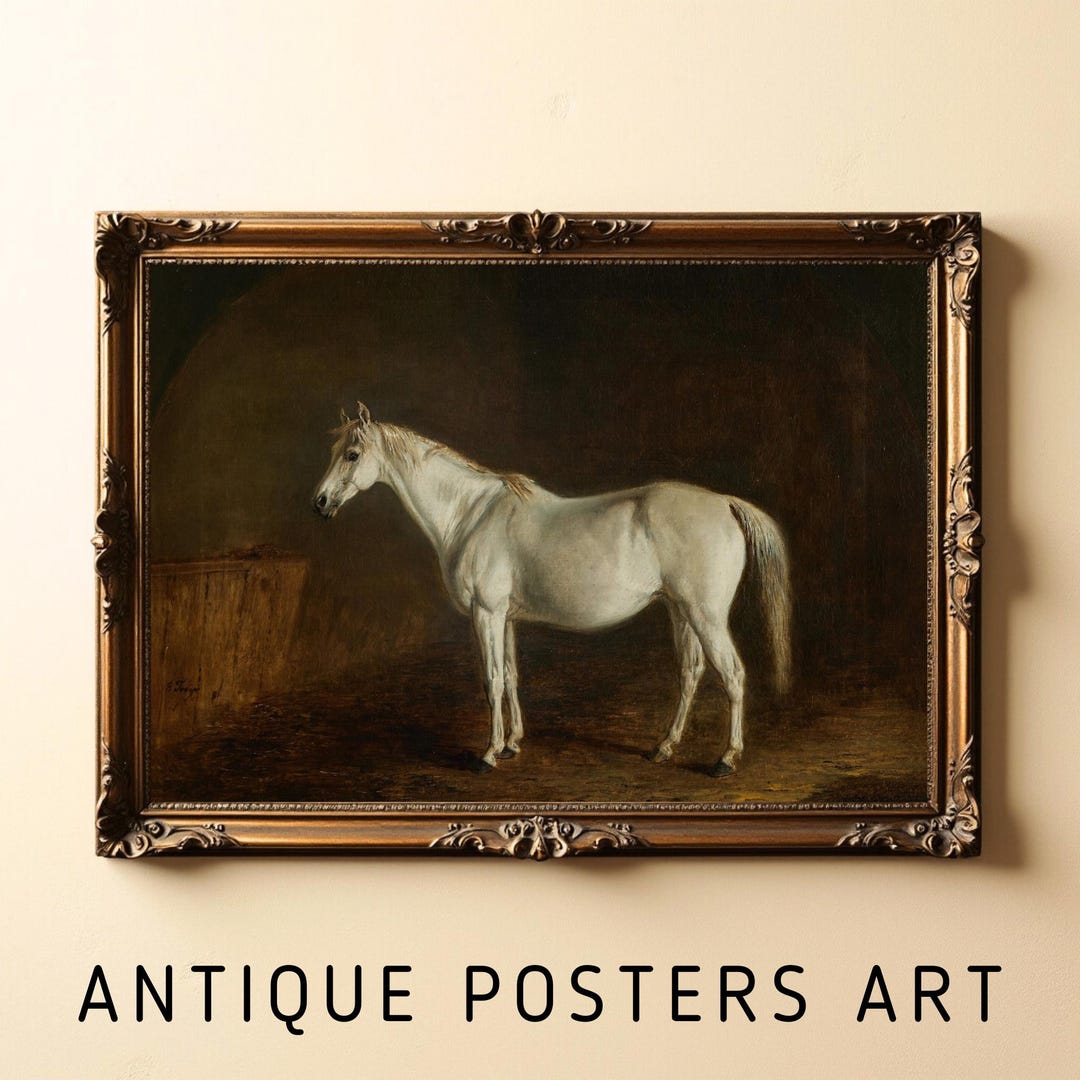 Vintage Horse Oil Painting, Antique Wall Art Print, Rustic Farmhouse ...