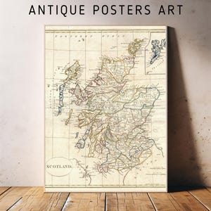 Vintage Karte von Schottland, 1799 Antike Wandkunst, historische nördliche Teile des Atlas des Vereinigten Königreichs, alte Seekarte, druckbare Retro-Dekoration