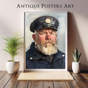 Vintage Fisherman Portrait Artwork, Coastal Antique Oil Painting, Nautical Elderly Seaman, Printable Wall Art, Rustic Country Cottage Image