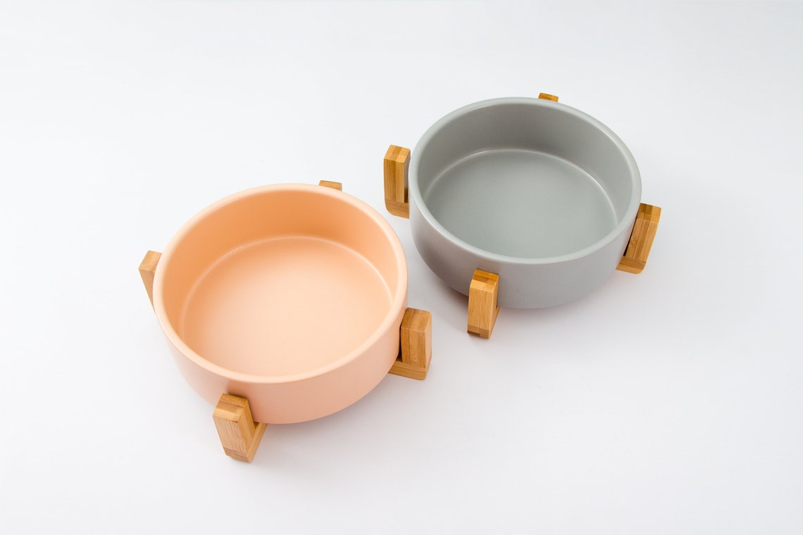 Bubba's Bowl Large Elevated Ceramic Dog Bowl with Bamboo Etsy