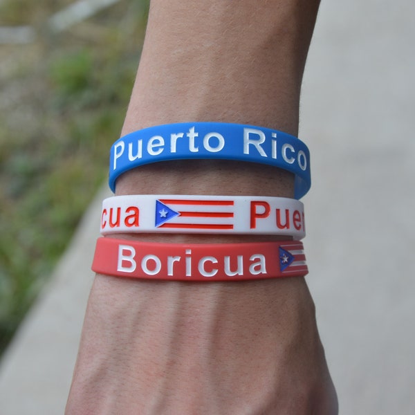 Boricua Puerto Rico Silicone Wrist Bands  (Red, White or Blue)
