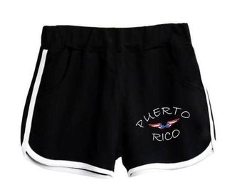 Puerto Rico USA Flag Half Baseball Womens High Waist Yoga Shorts Sport Workout Running Shorts Underwear