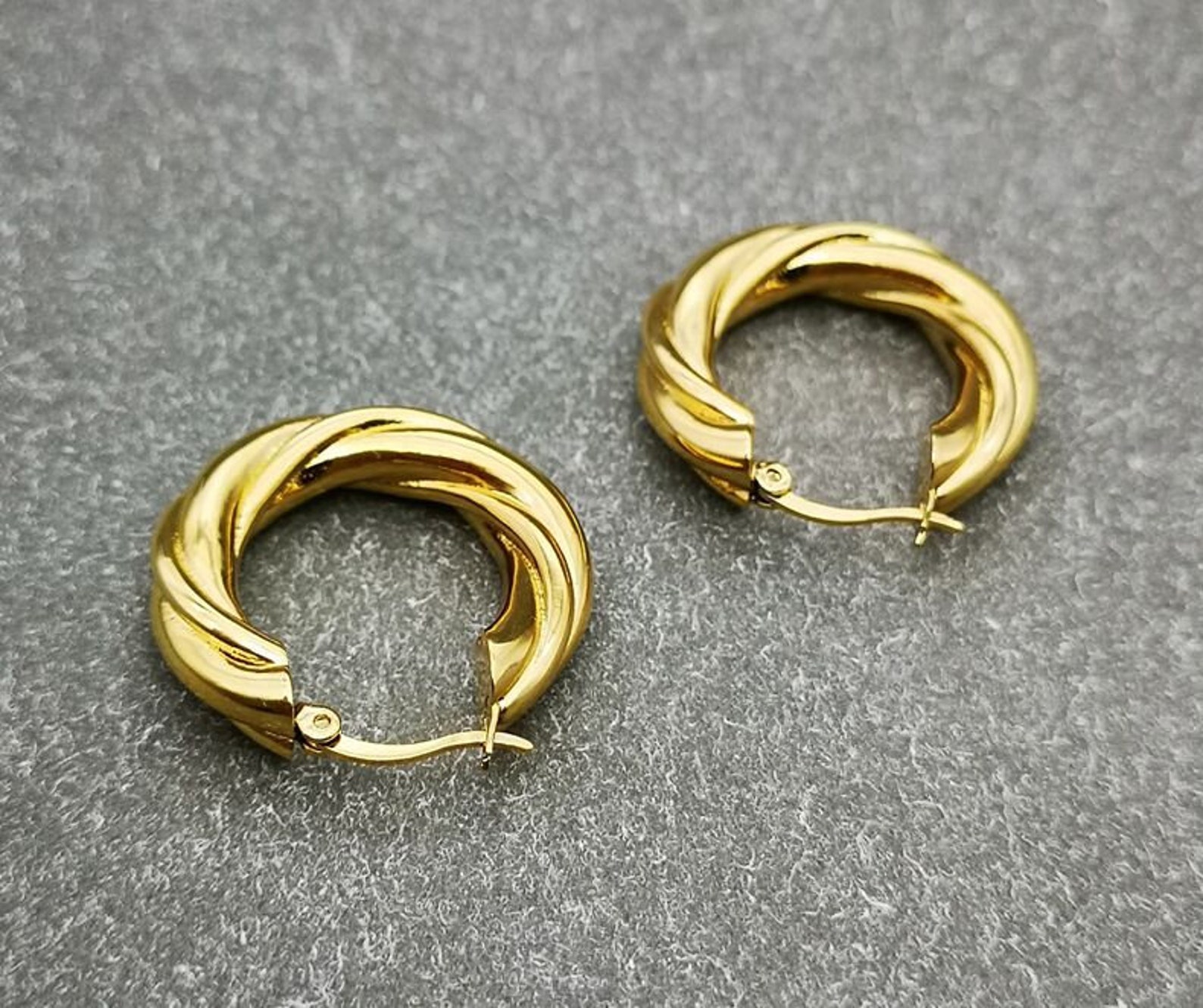 18k Gold Filled Twisted Hoop Earrings Boho Large Hoops | Etsy
