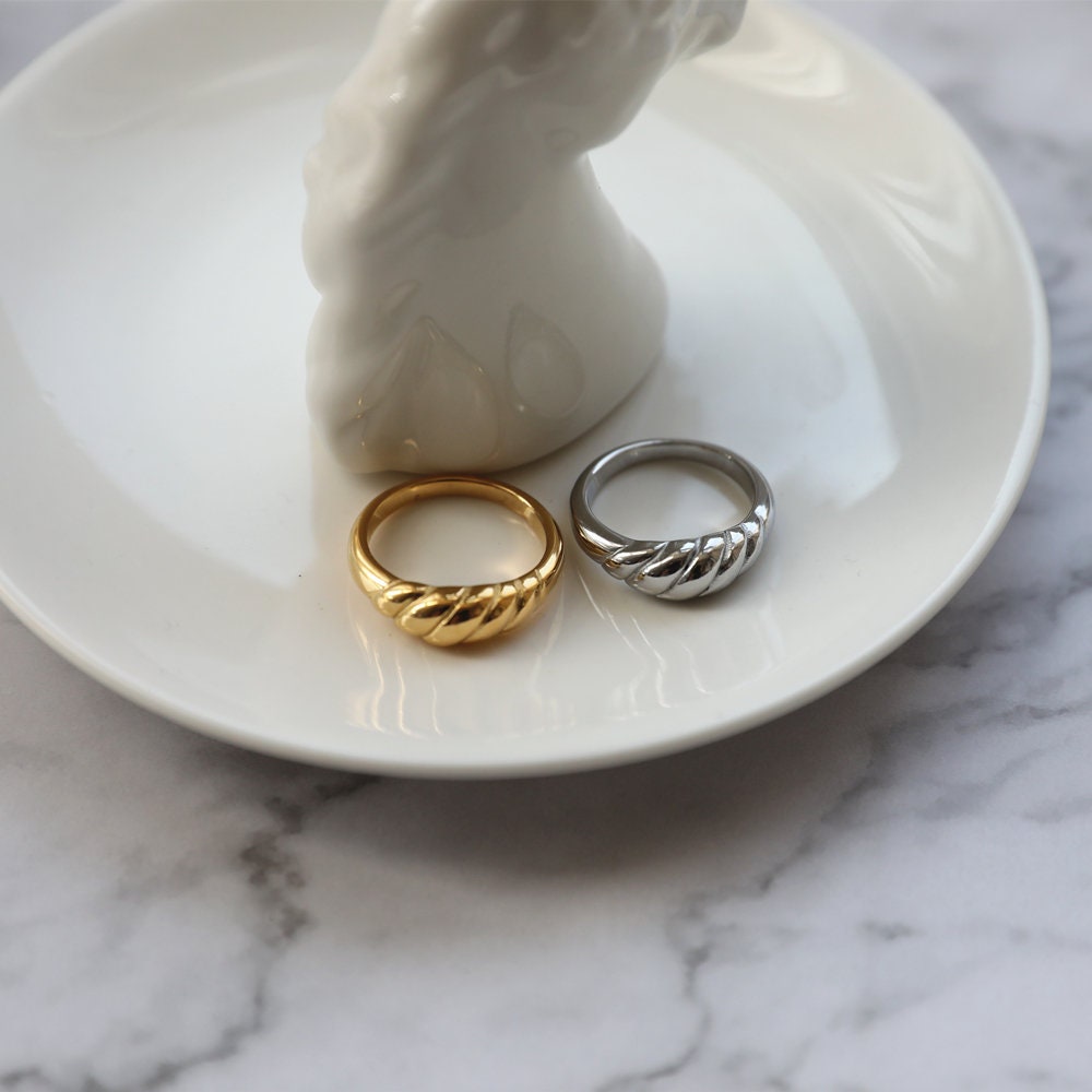18k Gold Filled Croissant Dome Ring Twisted Rope Ring For Etsy