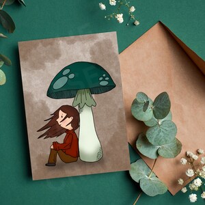 Cartão de felicitações para impressão, download digital, papel de carta para impressão, cartão em branco, arte de cogumelo, impressão de cogumelo, ilustração de cogumelo, impressão aconchegante