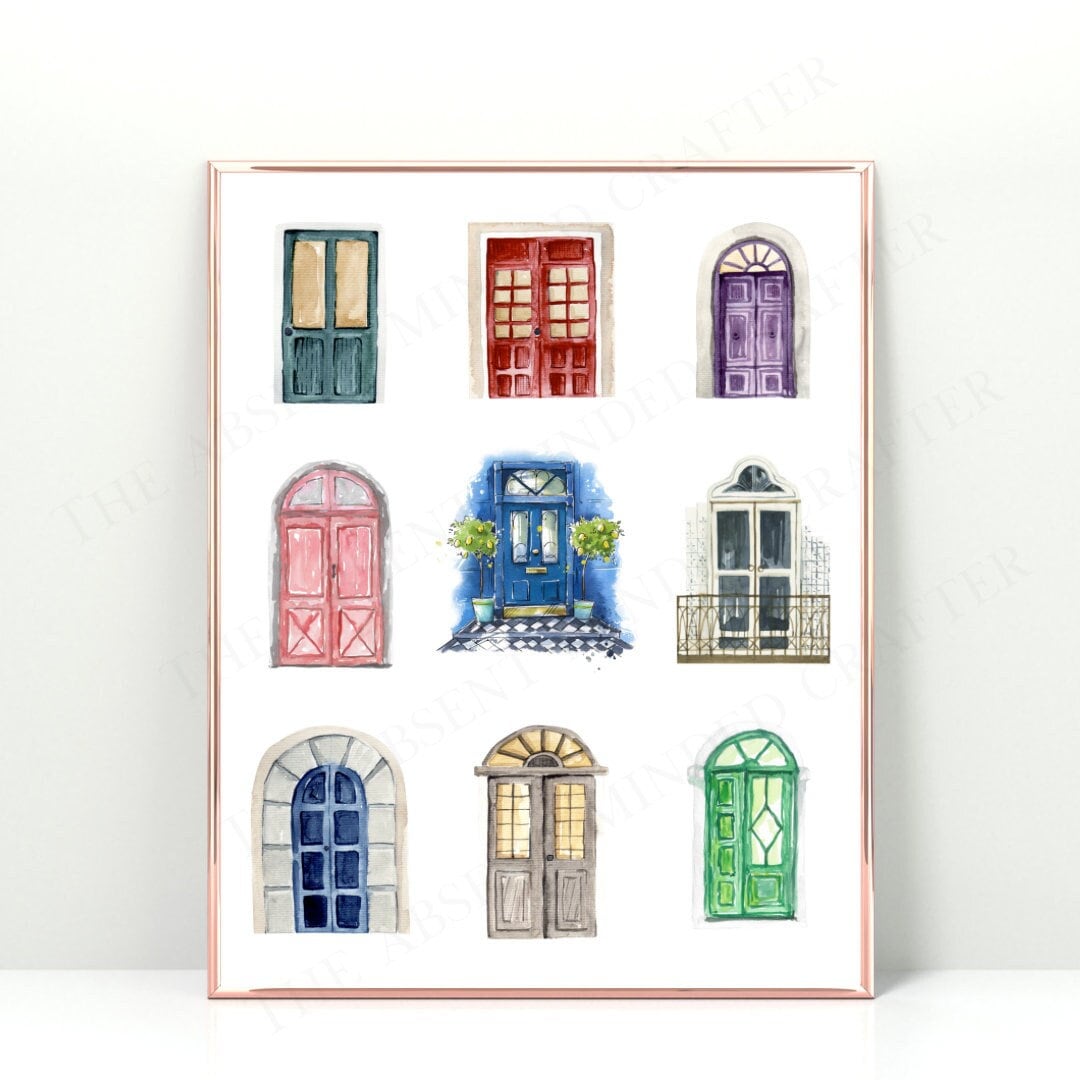 8x10 Watercolor Door Printable, Watercolor Door Illustration, Old Doors ...