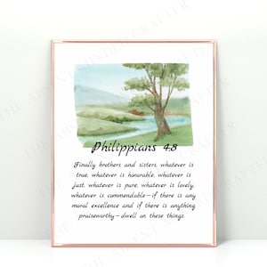 Watercolor Philippians4:8 CSB Print, Scripture Print, Scripture Wall Art, Watercolor Scenery