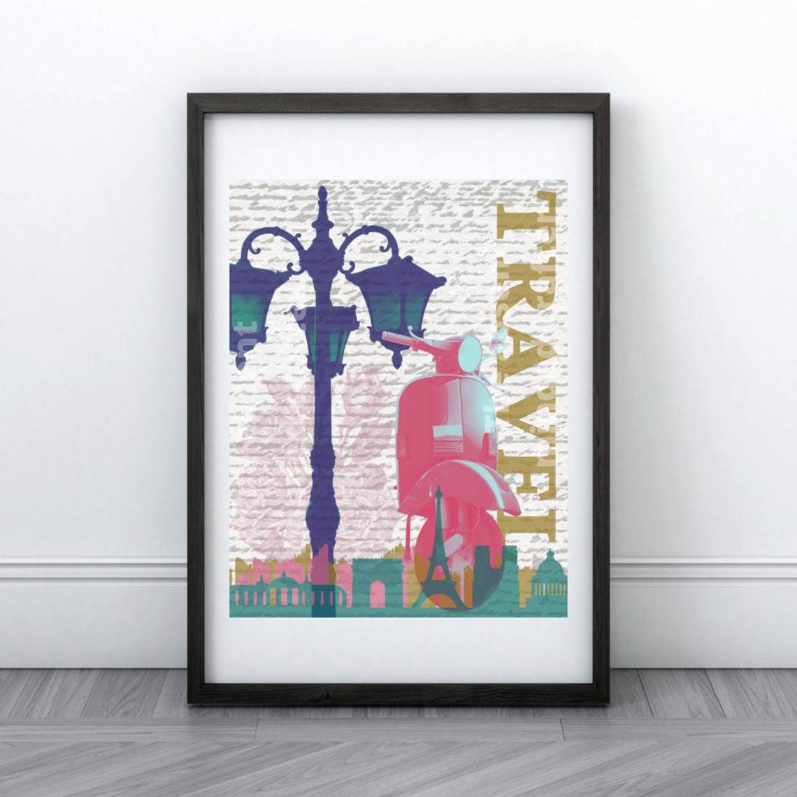 Travel Printable, Moped Printable, Travel Art, Travel Wall Art, Paris Print, Vintage Print ...