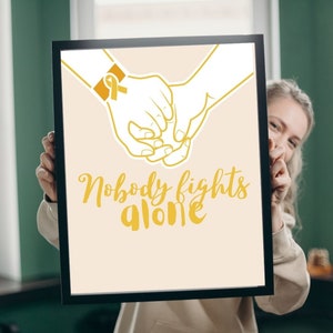 Nobody Fights Alone Print, Childhood Cancer Awareness Print, Gold Cancer Ribbon Print