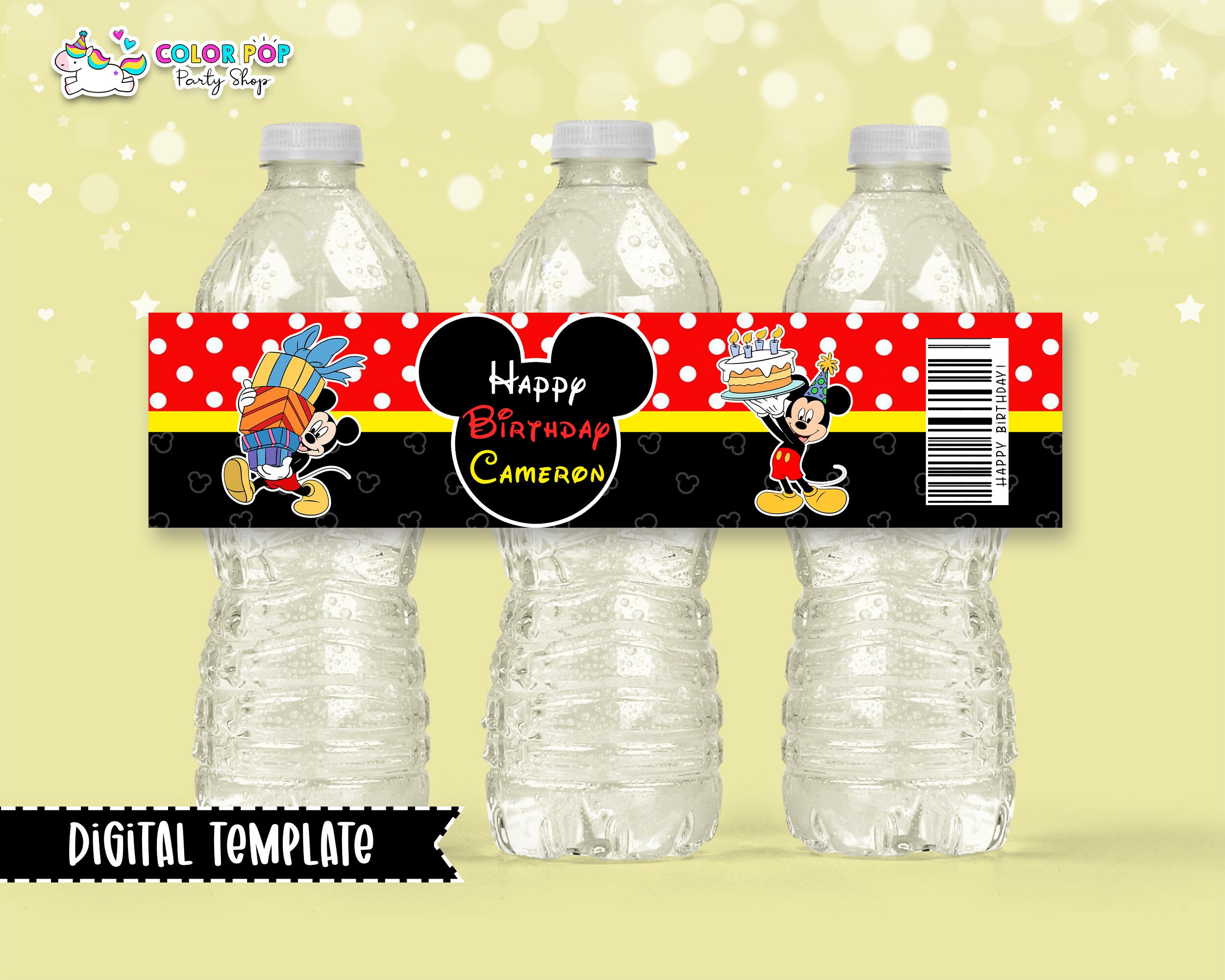 Mickey Mouse Water Bottle Label EDITABLE TEMPLATE | Etsy
