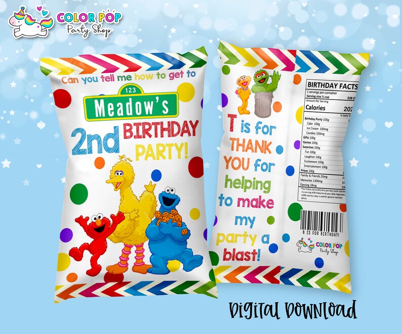 Sesame Street Chip Bag Template Printable DIGITAL DOWNLOAD Etsy