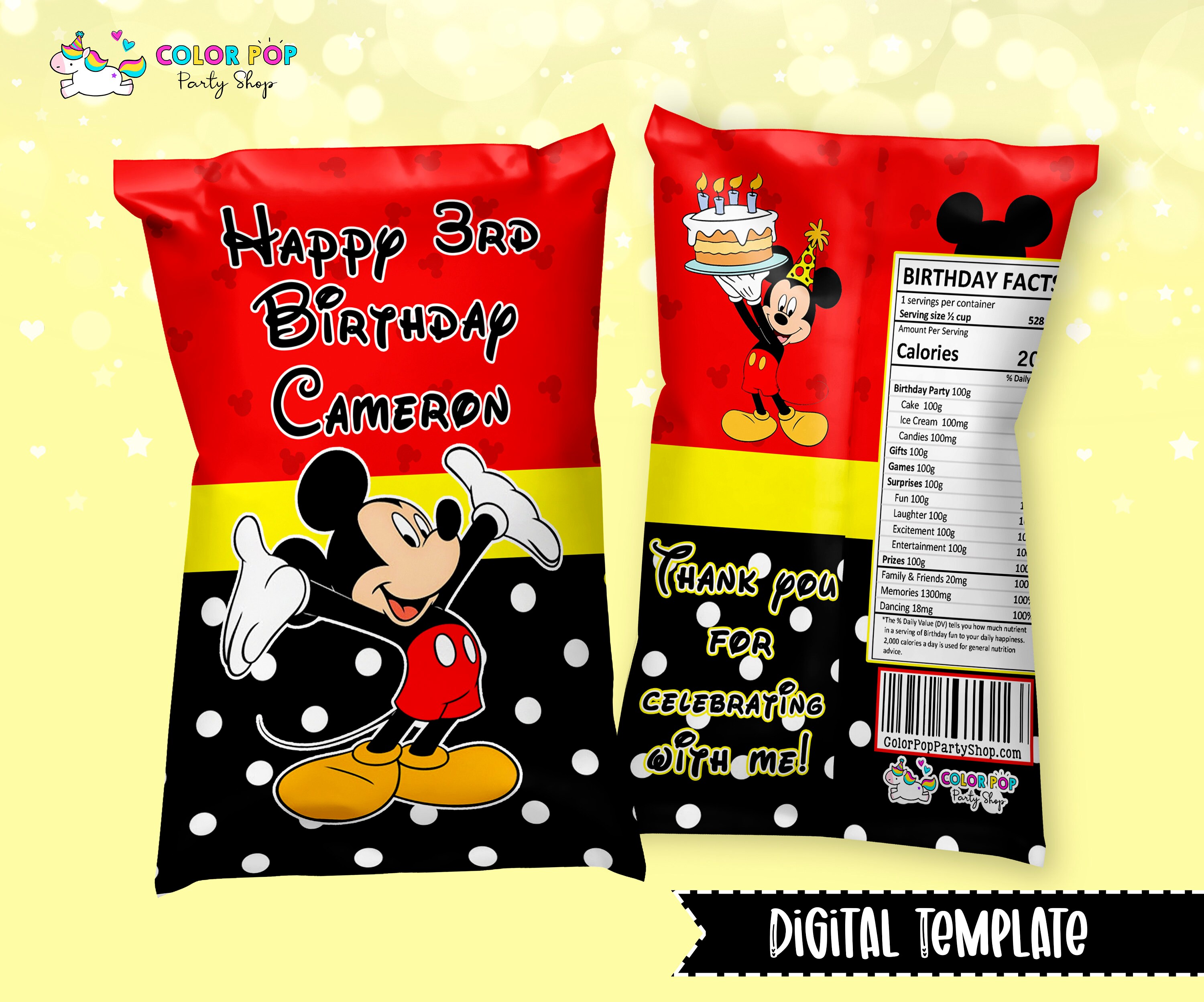 Mickey Mouse Chip Bag Template EDITABLE TEMPLATE | Etsy