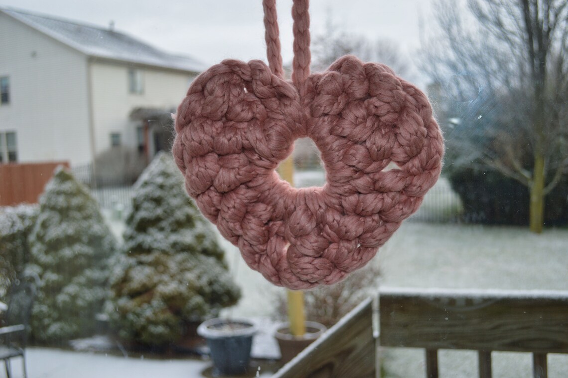 Heart Wreath Chunky Hand Knit Heart Wreath Handmade Valentines Day Love